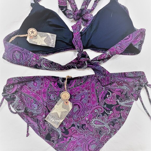 NWT Women's Converse One Star Paisley Print Purple & Pink Bikini Swim set XL - Picture 4 of 9